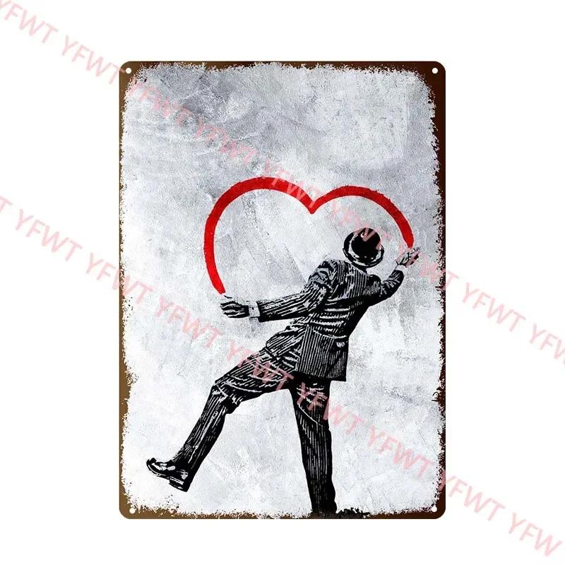 Banksy Graffiti Art Metal Tin Sign Poster Street Wall Painting Love Little Boy Poster Living Room Corridor Bar Home Decoration
