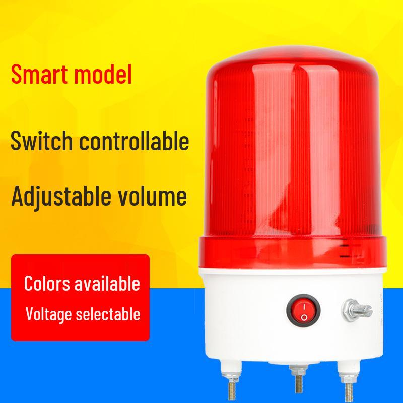 Adjustable Volume LED Warning Light LTE-6102J: Rotating Flashing Alarm with Sound, 220V/24V/12V. Red Bolt 220V