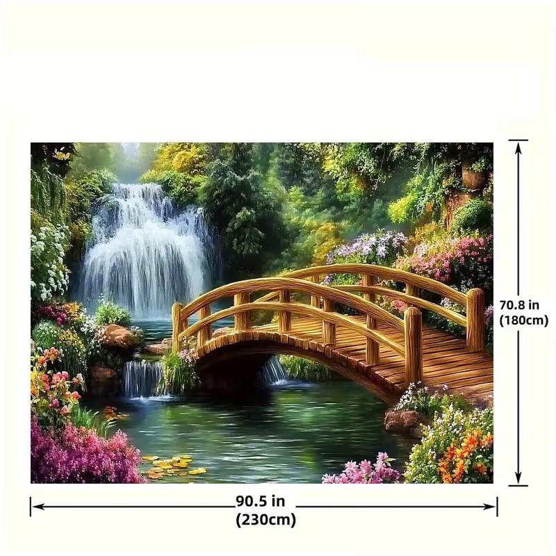 2D Garden Waterfall Bridge Tapestry Party Photo Booth Backdrop 47.2x31.5inch/120*80cm