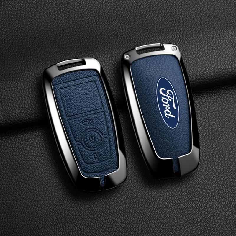 Metal Leather Car Smart Key Case Protect Shell For Ford Explorer Edge Escape Bronco F-150 Mustang Focus MK4 Kuga Taurus Sticker RM9