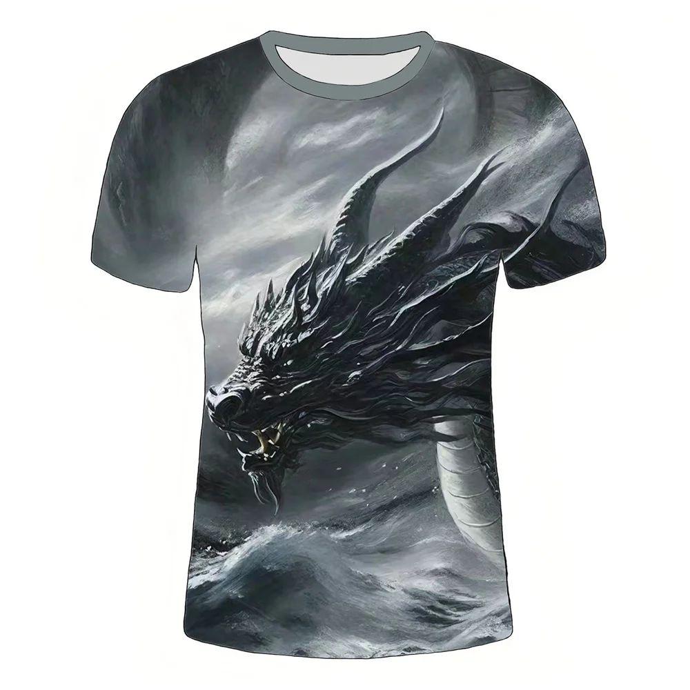 2025 Letní Móda O-Výstřih 3D Tištěný Vzor Draka Digitálně Tištěné Tričko Ležérní Osobnost Street Nadměrná Velikost Volný Top
