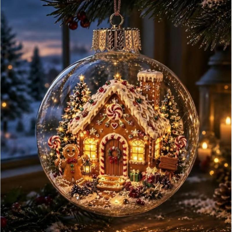 10cm Glowing Christmas Ball Clear Sphere Ornament Luminous Santa Tree Pendant Holiday Decor for Home Xmas Window Gif