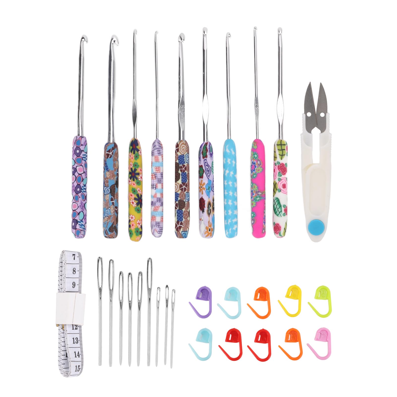 

9 шт. Крючки для вязания разных размеров Мягкая резиновая ручка Эргономичный дизайн Металлические алюминиевые крючки для вязания