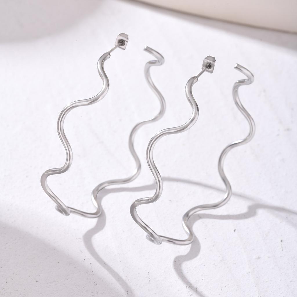 Minimalist Wave C-Shaped Earrings for Women Girls, Stainless Steel Water Proof Metal Big Earrings,Charm Jewelry Gift