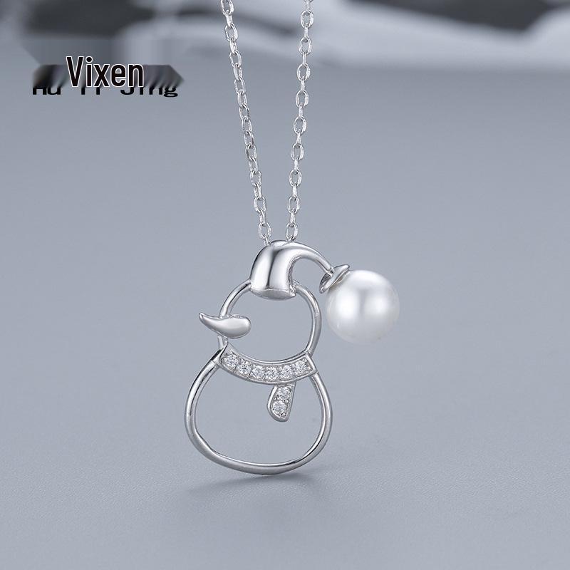 

Ожерелье-подвеска из серебра S925 в корейском стиле «Снеговик» с пресноводным жемчугом - Идеальный рождественский подарок для нее 925 Silver