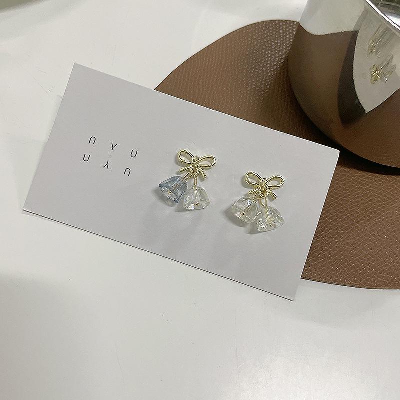 925 Silver Bow & Bell Earrings - Elegant No-Piercing Ear Clips for Women, Unique Niche Design, Model 828.
