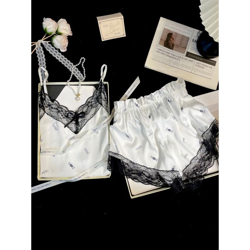 Ice and snow silk pajamas women's summer girls pure desire suspender shorts loungewear set pajamas sweet Korean ins style