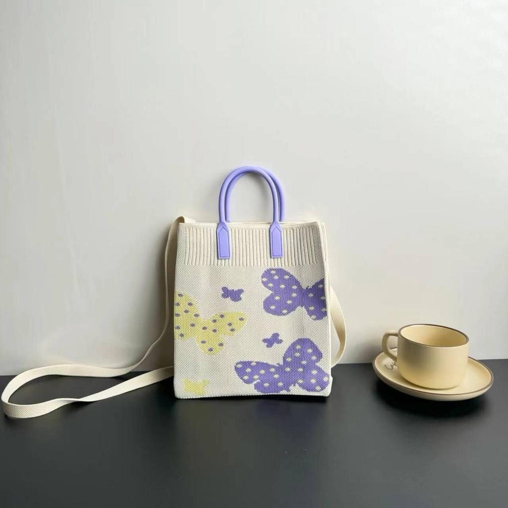High-Capacity Cartoon Knit Shoulder Bag - Trendy Crossbody Handbag