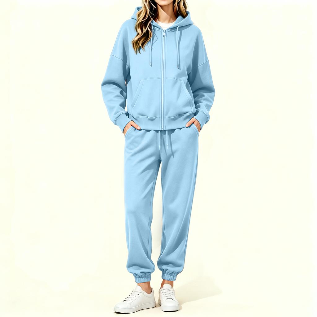 Women's Lined Zip Up Hoodie and Wide Leg Pants Set Casual Loungewear