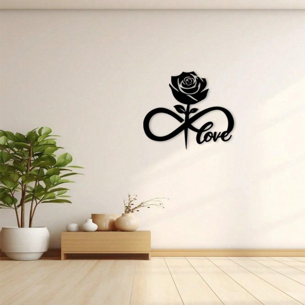 Iron Wall Art Black Rose Infinite Symbol Romantic Home Decor Gift for Wedding Anniversary Mother Day Modern Living Room Bedroom Decor