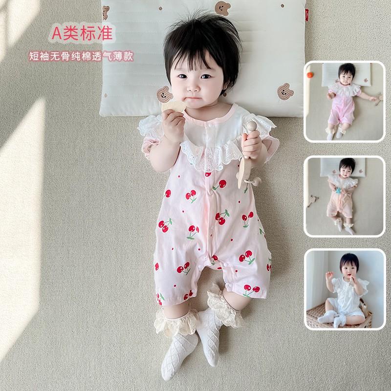 Baby Girl Short Sleeve Cotton Romper Newborn Princess Bodysuit Thin Crawler Suit