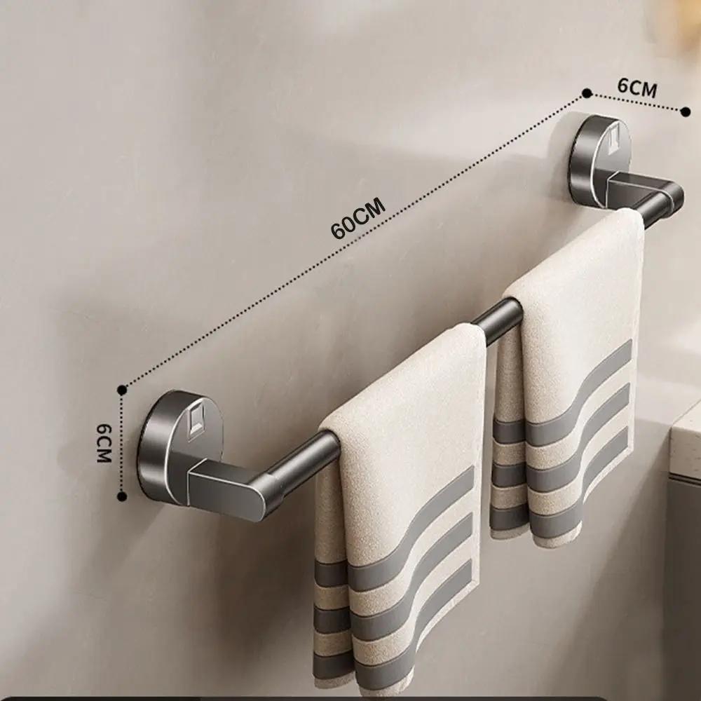 Wall Mounted Suction Cup Towel Rack Punch Free Durable Bath Towel Storage Rack No Drilling Single-rod Bathroom Storage Rack