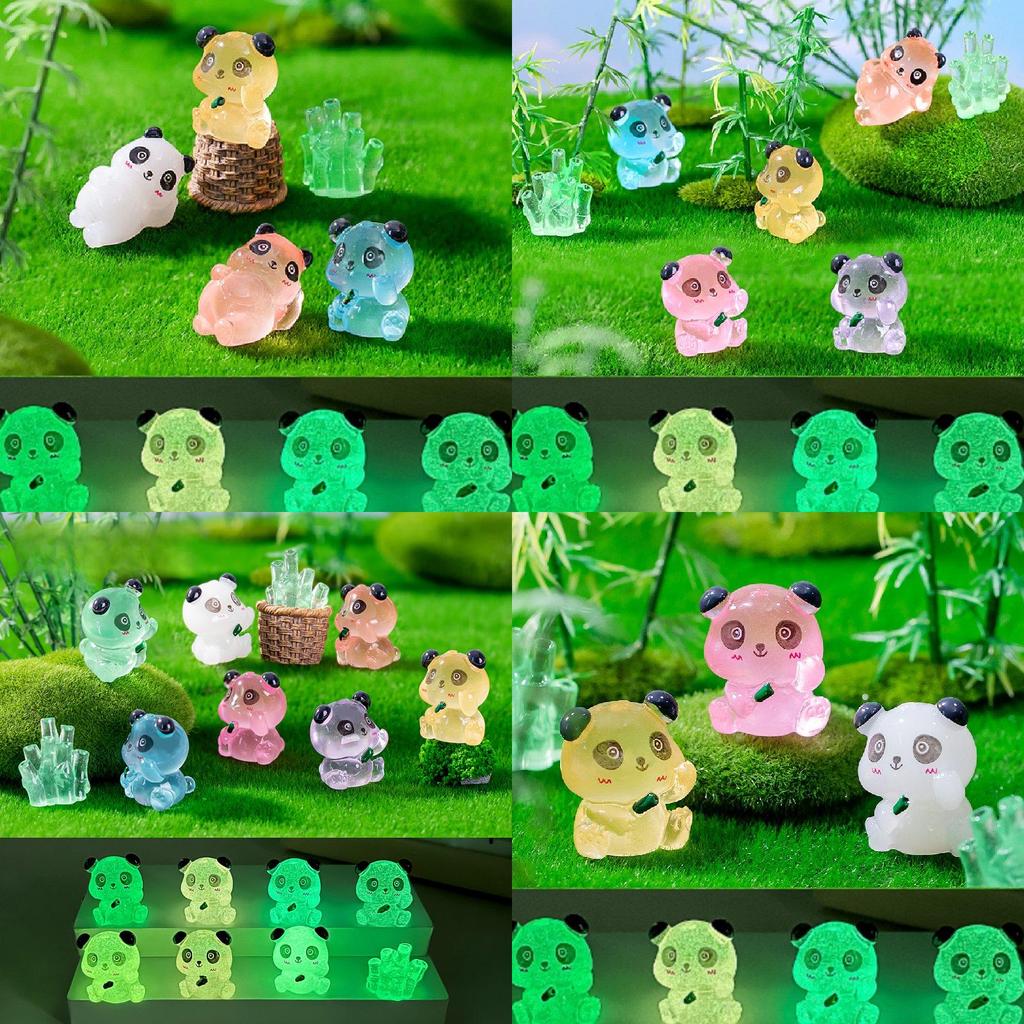 Cute Miniature Luminous Panda Resin Figurines For Desktop And Car Decoration