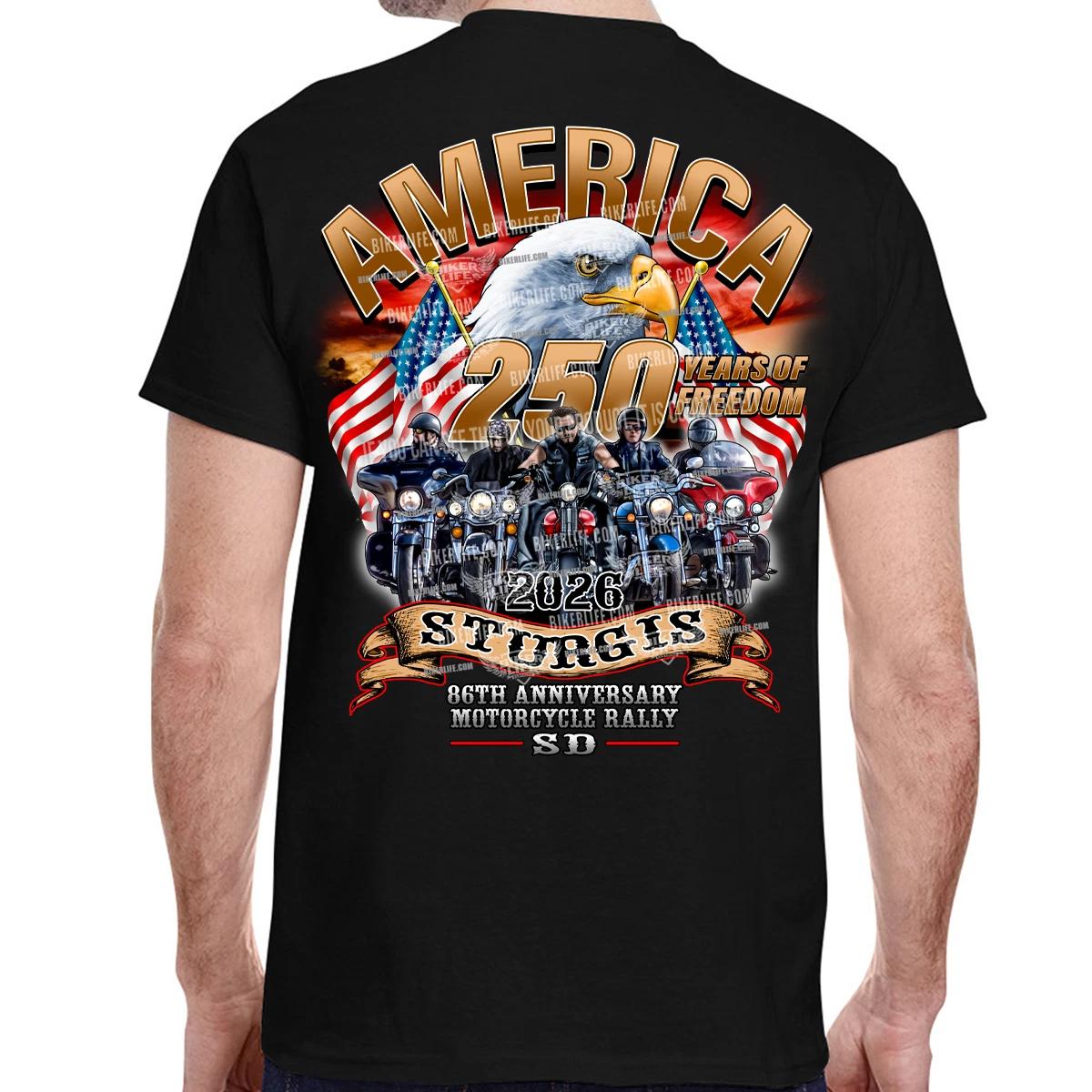 T-Shirt 2026 Sturgis Motorcycle Rally America Strong No Harley XS
