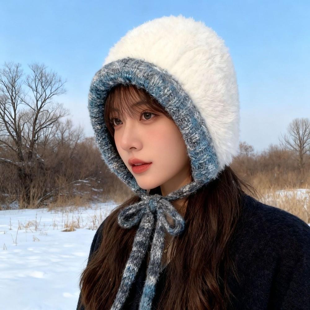 Soft Plush Pullover Hats Windproof Knitted Warm Hat Fashion Fluffy Beanie Hat  Cycling Riding