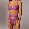 Conjunto de lencería fina de encaje Sexy para mujer, juego de sujetador de realce con aros, Liga de Tanga íntima de 3 piezas, Bralette secreto europeo
