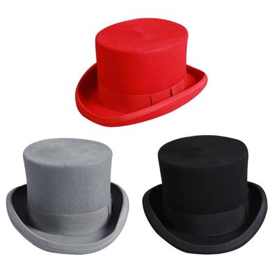 Solid Color Bow Belt Ribbon Felt Fedora Hats Men Party Fashion Jazzs Top Hat Cap