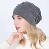Women's Autumn Winter Double Layer Cotton Hot Diamond Binding Bead Pullover Versatile Warm Hat KTY