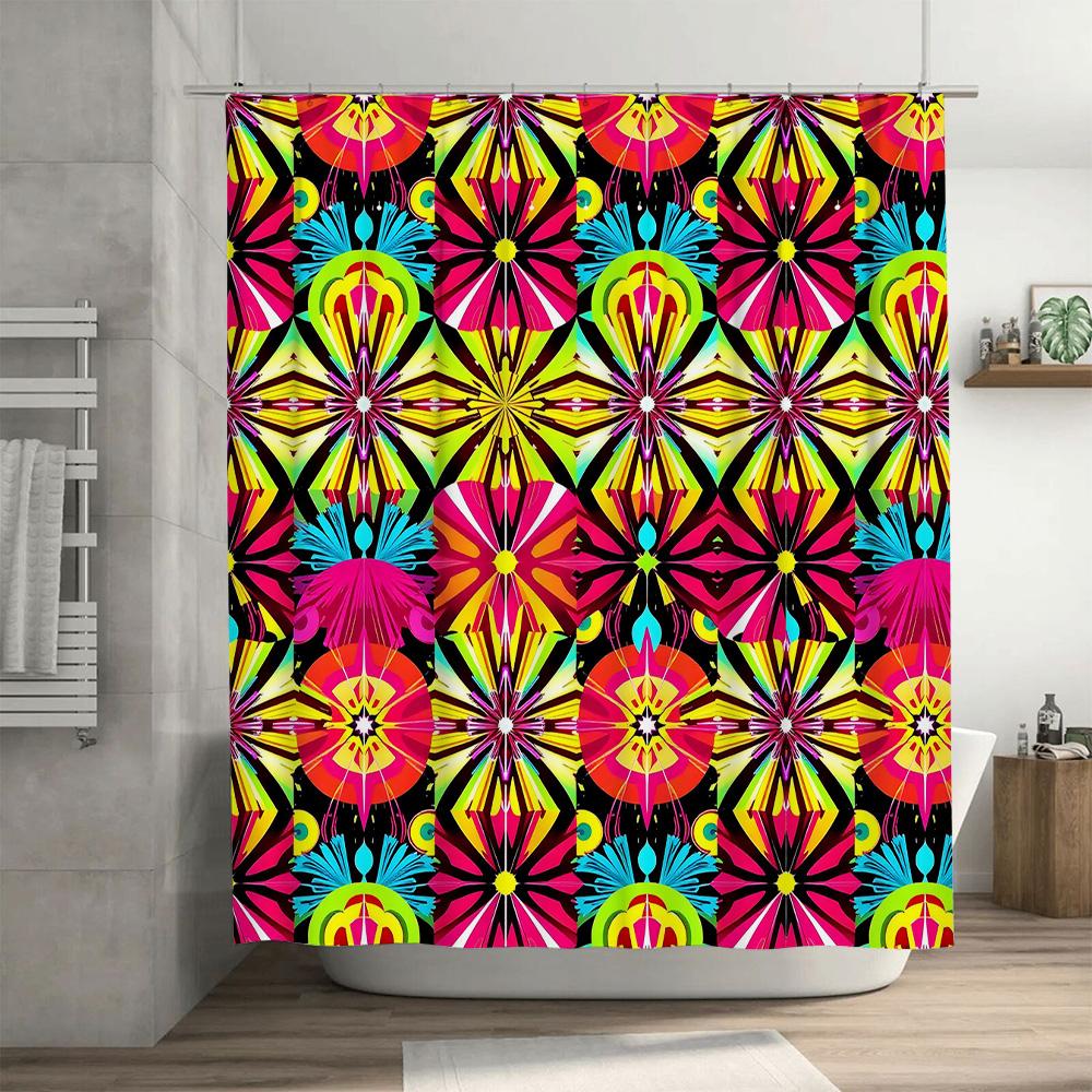 Brightly Colored Shower Curtain with Geometric Pattern for Bathroom Decor Waterproof Fabric Modern Contemporary Home Accents On