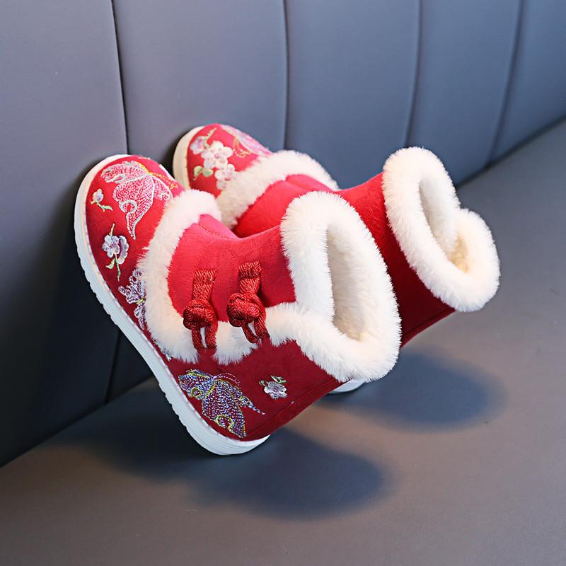 Mode Retro Mädchen Herbst und Winter Kinder Bestickte Stiefel