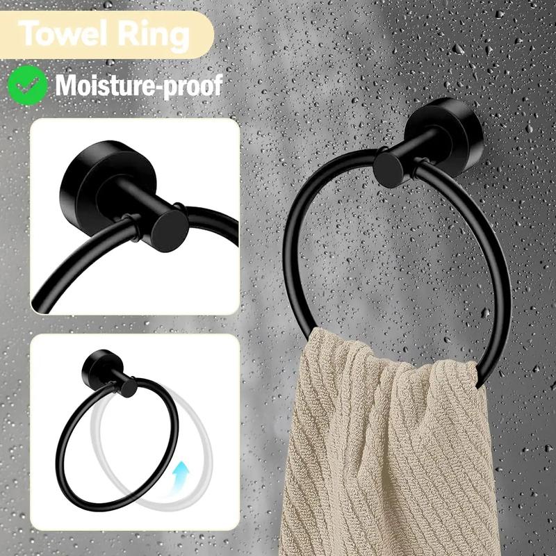5-piece Wall Mounted Hardware Bathroom Accessories, Stainless Steel Towel Bar, Towel Ring, Toilet Paper Holder Hook Bathroom Kit