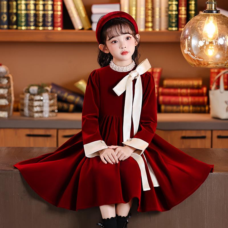 Autumn/Winter 2026 Girls' Exquisite Red Princess Dress - High-End Children's Fashion