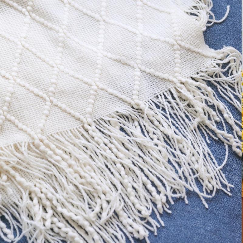 Soft Knitted Throw Blanket with Tassels for Sofa, Office & Summer Nap