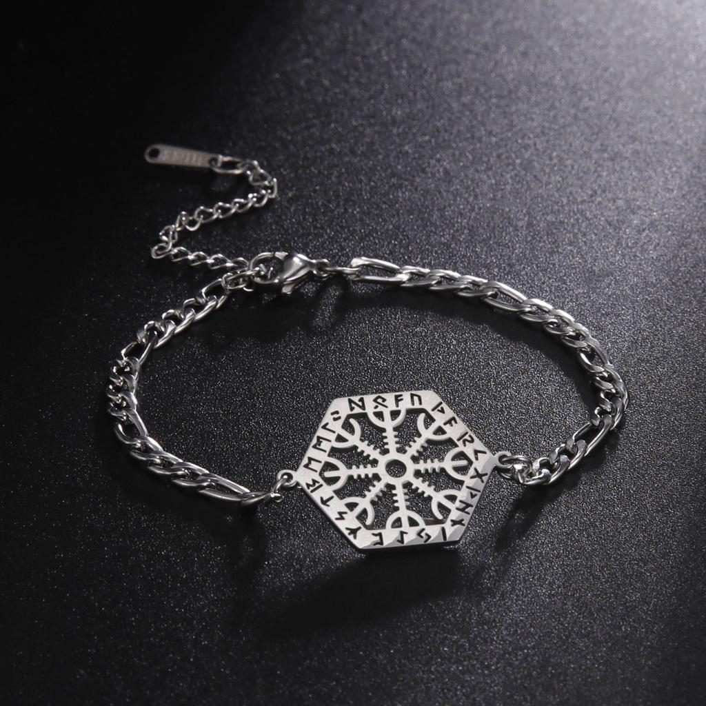 Nordisches Valhalla-Wikinger-Armband aus Edelstahl für Damen, schickes Wikinger-Armband mit nordischen 24 Alphabet-Runen und Schneeflocken-Scheibenanhänger