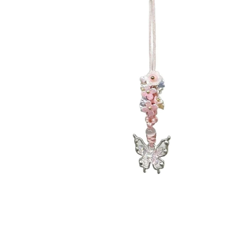 Sweet Super Fairy Ice Through Butterfly Flower Pendant Spring New Gentle and Fresh Temperament Butterfly Mobile Phone Chain Keychain