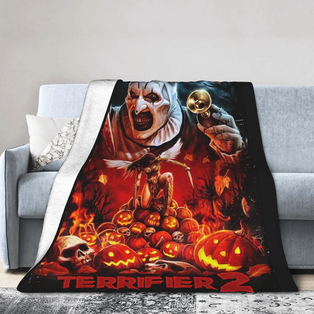 Terrifier Horror Movie Plush Blanket  Soft Warm Flannel Throw for Kids and Adults Perfect for Bed Couch or Sofa
