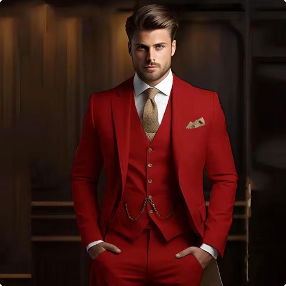 3 Piece Fashion Beige Suits Men Formal Party Business Blazer Shawl Lapel Wedding Groom Tuxedo Jacket Vest Pants  Homme