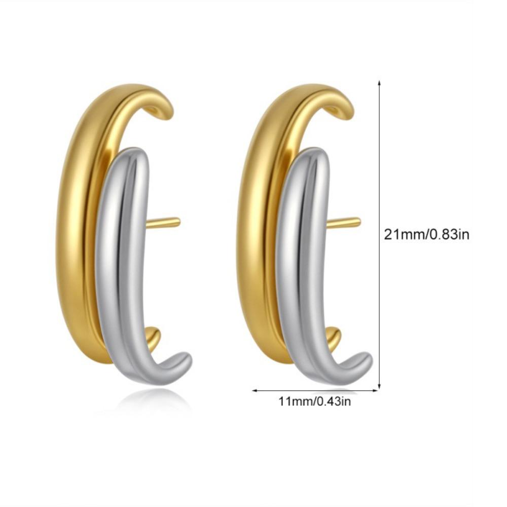 Mix Color C Shape Hoop Earrings Two-tone Design Huggie Earrings Double Layer Earrings  Gift Jewelry