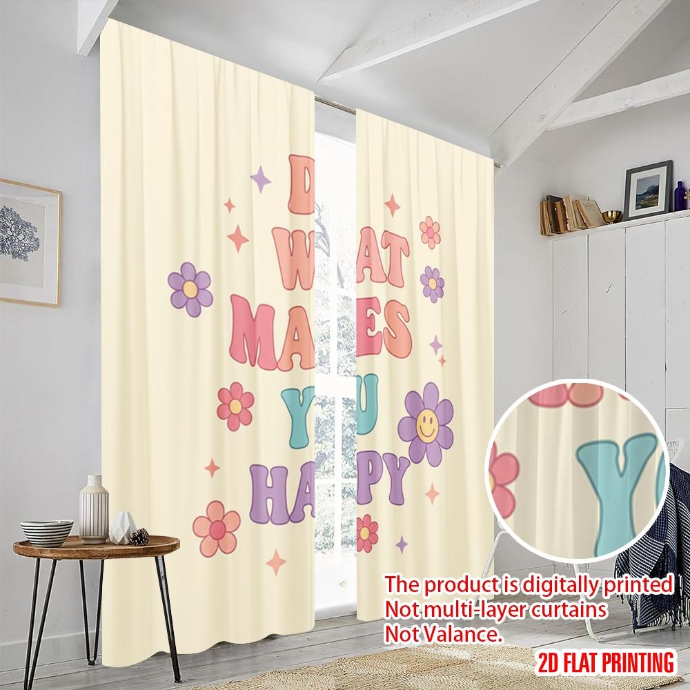 2pcs 2D flat printing Curtain Do What Makes You Happy 100% Polyester Without Electricity Party Decorations Perfect for Holiday