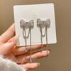 925 Sterling Silver Rhinestone Bow Tassel Earrings for Women - Elegant Long Studs Fashion Ear Ornaments.