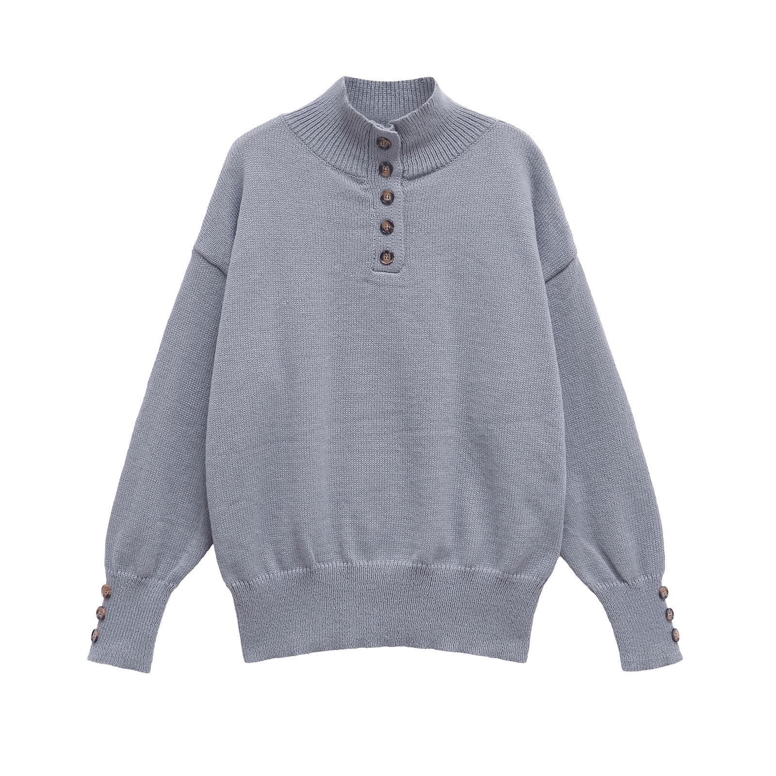 

Женский полосатый вязаный свитер в европейском и американском стиле 2024 года: Воротник-стойка, Длинный рукав, Круглый вырез M