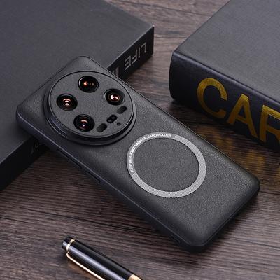 For Xiaomi 14 Ultra Magnetic Case PU Leather Coated TPU Cover Compatible with MagSafe