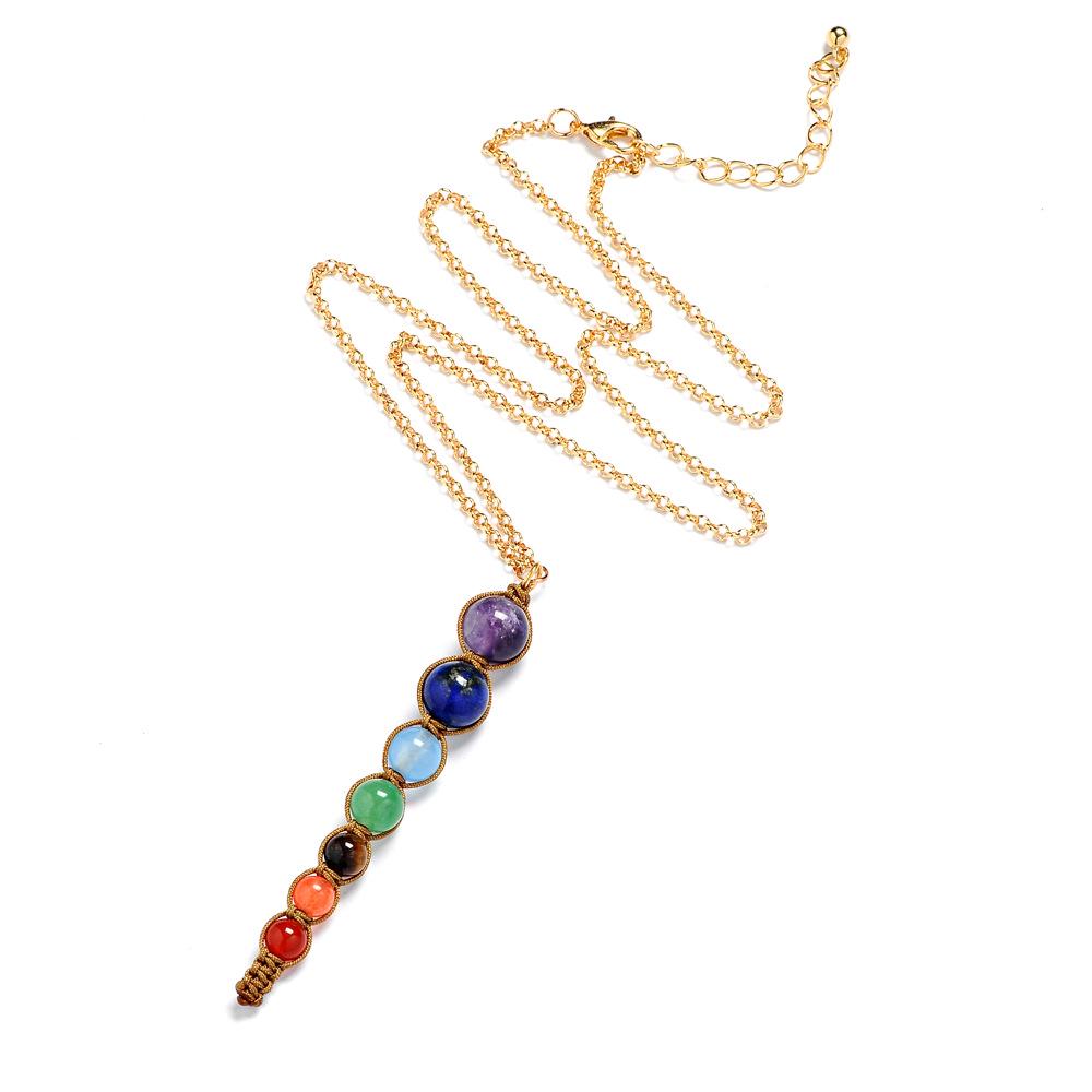 Collana di Perle Multicolore Lava 7 Chakra Guarigione Equilibrio Collane e Ciondoli da Donna Ciondolo Collana Gioielli Spirituali Yoga Reiki