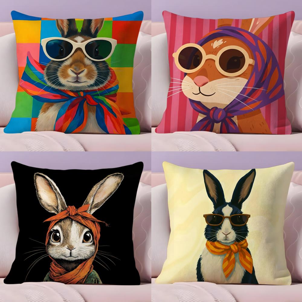 Süßer Hase Kunst Kissenbezug Plüschstoff Weich Beidseitig Bedruckt Sofa Warm Winter Zuhause Kindergeschenk Kissenhülle