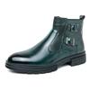 British Style Round Toe Leather Boots Men's Fashion Casual High Top Boots Buckle Slip-on Thick-soled Boots