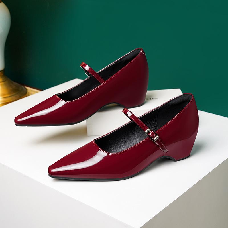 Inner height increase Mary Jane shoes women's 202 spring and summer temperament square head thick heel commuting single shoes occupational leisure