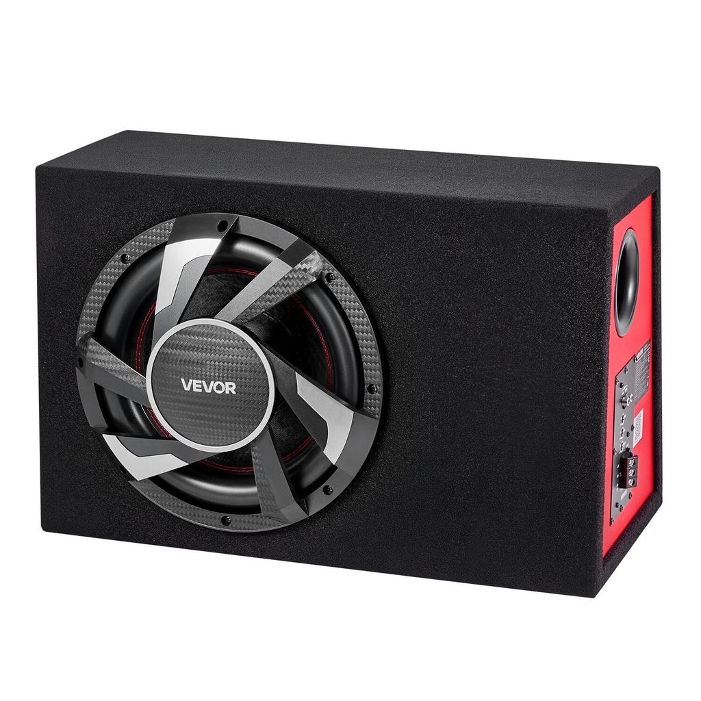 Subwoofer Basspaket, 305mm, 245W RMS, Komplettes Auto-Audio Subwoofer- und Verstärkerpaket, mit bestücktem Gehäuse, integriertem Verstärker und Verkabelungsset, Schlank