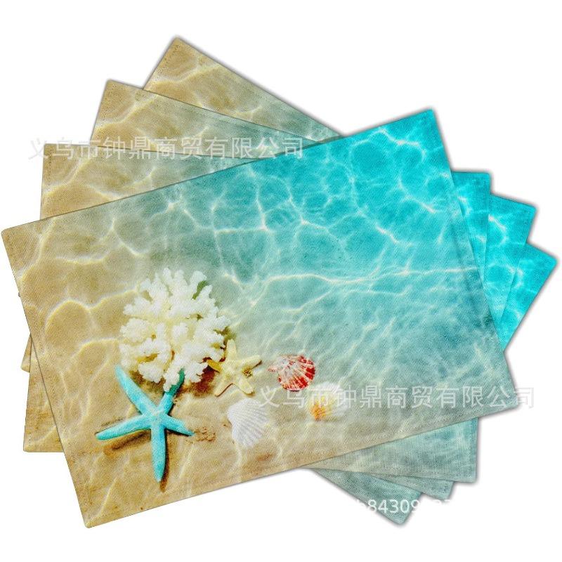 Hot Summer Beach Placemats Starfish Beach Theme Ocean Shell Printing Dust-proof and Heat-insulating Summer Placemats