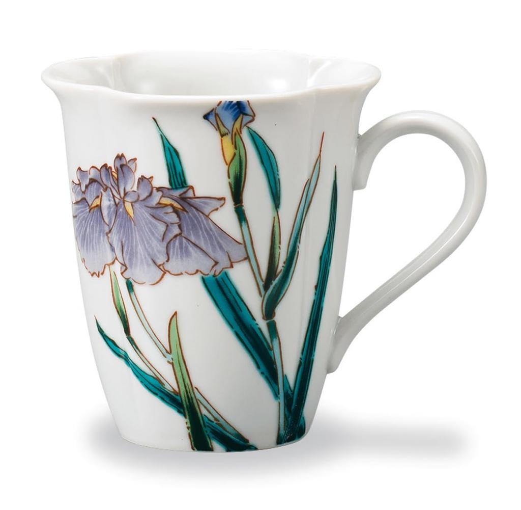 Kutani Ware Iwataya "Japan's Beautiful Four Seasons" Mug, Iris (May) AP7-5160