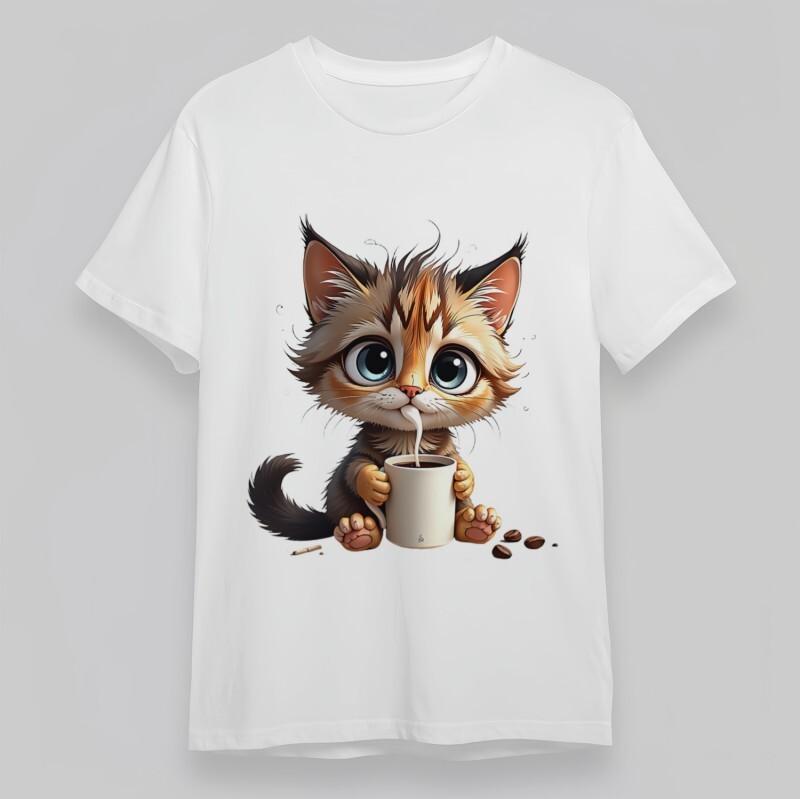 

Women s Plus Size Classic T-Shirt Striped Cat Drinking Beverage Art Cotton Tee XL