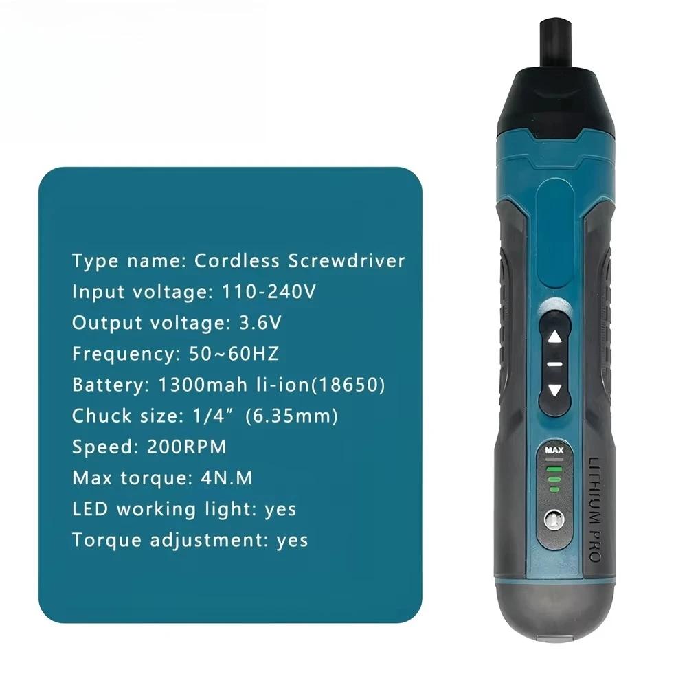 1300MAH Rechargeable Cordless Electric Screwdriver Set 3.6V Power Screwdrivers Drill 4 Torque Screw Driver Household Repair Tool