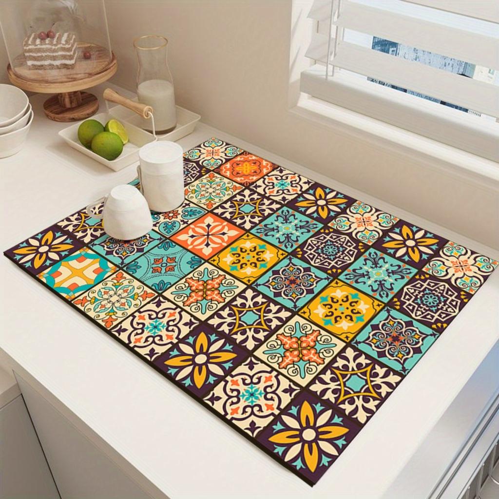 A Bohemian-style Drying Mat Super Absorbent, Non-slip, Heat-resistant Diatomaceous Earth Countertop Mat, Suitable for Dining Tables, Coffee Machines