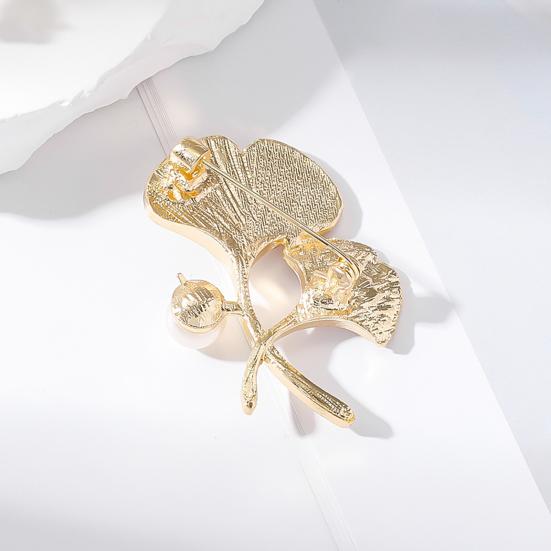 Lady Clothes Brooch Ginkgo Shape Bag Faux Pearl Decor Leaf Coat Collar Hat Scarf