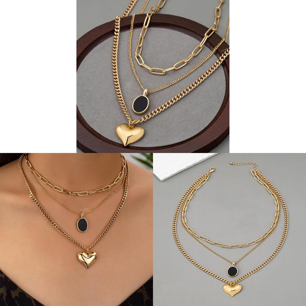 Fashion Heart Shape Multilayer Necklace For Women With Zinc Alloy Pendant