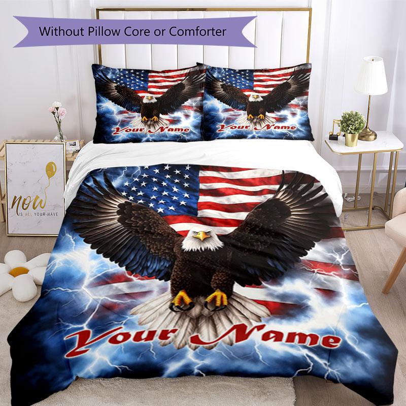 3PC Custom Name Eagle Freedom Bedding Set Printed Bedding Set Duvet Cover Closure Includes 1 Duvet Cover & 2 Pillowcases for All Seasons Bedroom