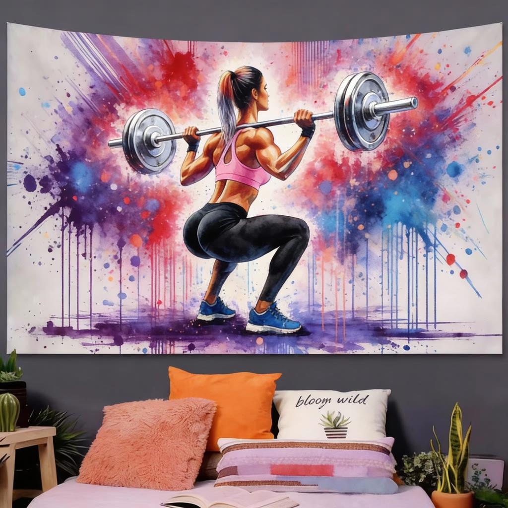 Vibrant Fitness Bodybuilding Tapestry Colorful Energy Art Wall Hanging for Party Gym Decor